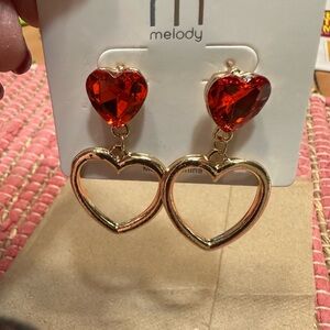 Gold and Red Heart Earrings